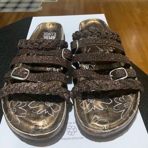 Muk Luks black and gold glitter sandals